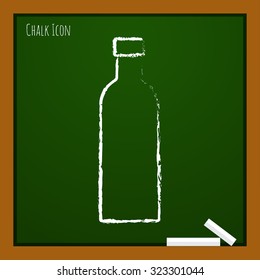 Vector chalk drawn doodle olive oil bottle template on school board 