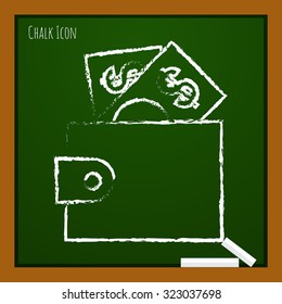 Vector chalk drawn doodle purse icon on school board 