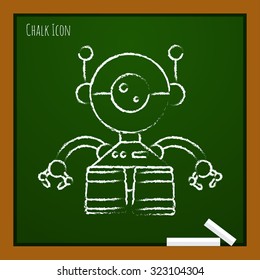 Vector chalk drawn doodle retro robot toy icon on school board 