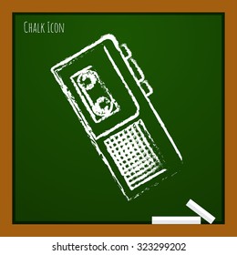 Vector chalk drawn doodle retro dictaphone icon on school board 