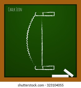 Vector chalk drawn doodle saw icon on school board . Industrial equipment 