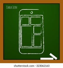 Vector chalk drawn doodle smartphone icon on school board 