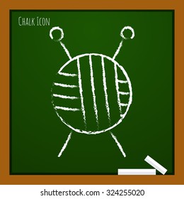 Vector chalk drawn doodle tailor ravel ball of yarn for knitting icon on school board 