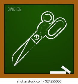 Vector chalk drawn doodle tailor scissors icon on school board 