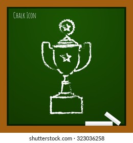 Vector Chalk Drawn Doodle Trophy Goblet Icon On School Board . Winner Award 