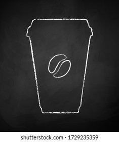 Vector chalk drawn illustration of coffee paper takeaway cup on chalkboard background.