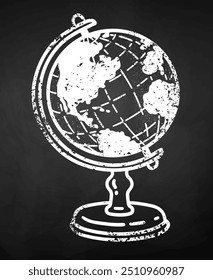 Ilustração desenhada com giz vetorial do Globo no plano de fundo do quadro.