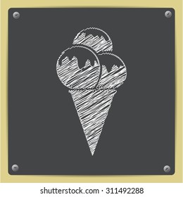 Vector chalk drawn sketch of ice-cream icon on school blackboard  