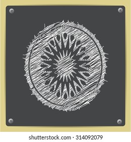 Vector chalk drawn sketch of kiwi icon on school blackboard  