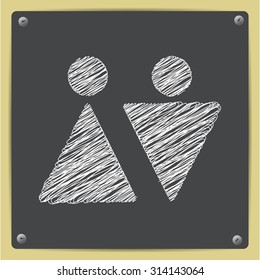 Vector chalk drawn sketch of man and woman icon on school blackboard  