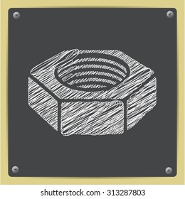 Vector chalk drawn sketch of nut icon on school blackboard  