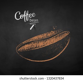 Vector chalk drawn sketch of one coffee bean on chalkboard background.