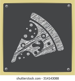 Vector chalk drawn sketch of pizza icon on school blackboard  