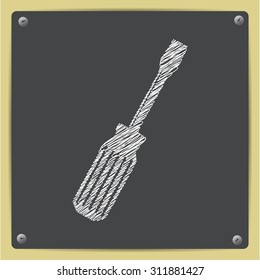 Vector chalk drawn sketch of screwdriver icon on school blackboard  