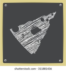 Vector chalk drawn sketch of slab of cheese icon on school blackboard  