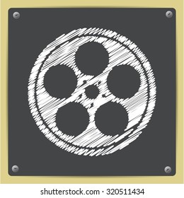 Vector chalk drawn in sketch style retro bobbin icon on school blackboard 