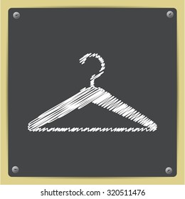 Vector chalk drawn in sketch style tailor hanger icon on school blackboard 