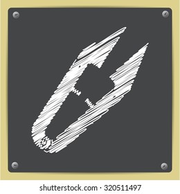 Vector chalk drawn in sketch style tailor seam ripper icon on school blackboard 