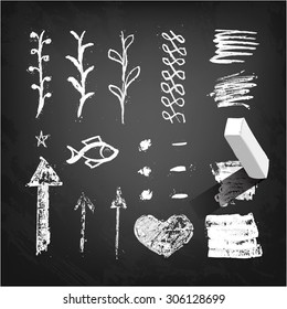 Vector chalk elements on a blackboard. Each element is grouped into a single object