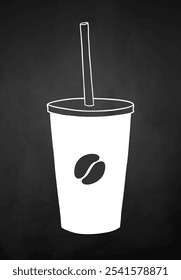 Ilustración de tiza de Vector de taza de café desechable sobre fondo de pizarra