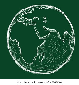 Vektorkhalk-Illustration - Globe auf dunkelgrünem Hintergrund