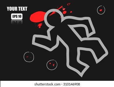 Vector : Chalk outline of dead body and blood on a road