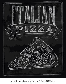 Vector Chalk Pizza On Chalkboard Background