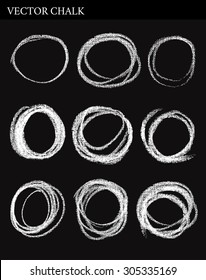 Vector chalk round shapes isolated on blackboard. Hand drawn texture.