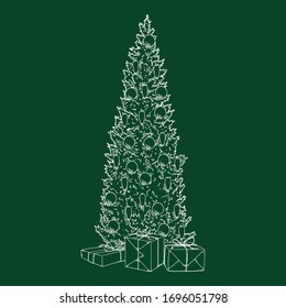 Vector Chalk Sketch Christmas Tree Illustration