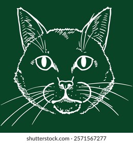 Vector Chalk Sketch Cute Cats Portrait. Feline Face Illustration.