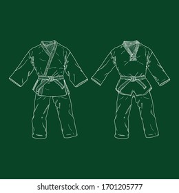 Vector Chalk Sketch Gi Illustrations. Karate and Taekwondo Kimono