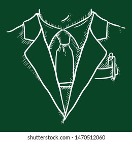 Vector Chalk Sketch Hand Drawn Illustration - Businessman in Suit and Necktie