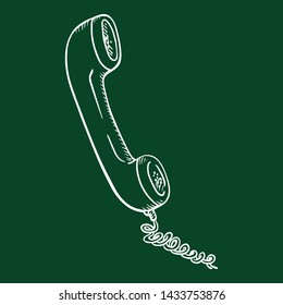Vector Chalk Sketch Handset with Telephone Wire