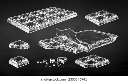 Ilustración de boceto de tiza vectorial de Chocolate sobre fondo de pizarra.