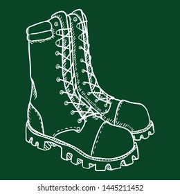 Vector Chalk Sketch Illustration - High Leather Army Boots