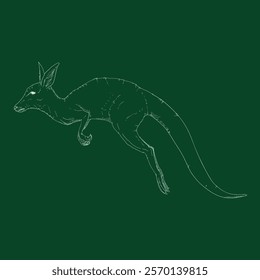 Vector Chalk Sketch Illustration of Jumping Kangaroo. Side View.