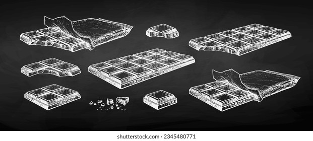 Esbozo de tiza vectorial colección de Chocolate sobre fondo de pizarra.