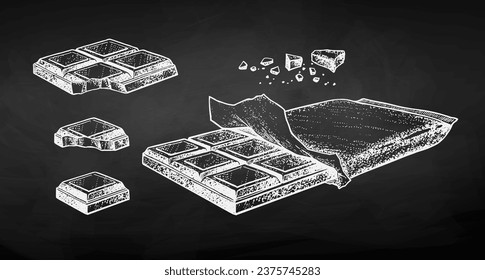 Vector chalk sketch illustrations collection of Chocolate on chalkboard background.