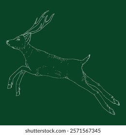 Vector Chalk Sketch Jumping Deer Illustration