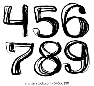 letras de esbozo de tiza vectorial y números aislados en fondo blanco