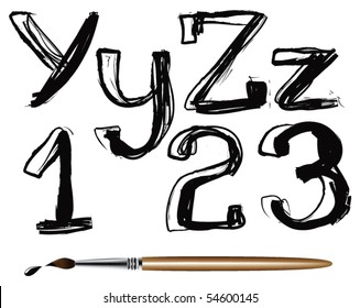 vector chalk sketch letters and numbers isolated on white background