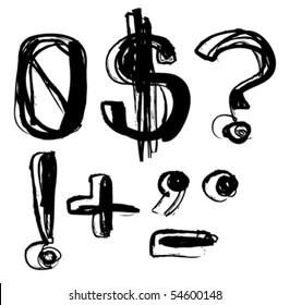 vector chalk sketch letters and numbers isolated on white background