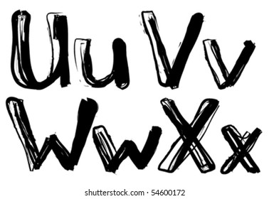 vector chalk sketch letters and numbers isolated on white background