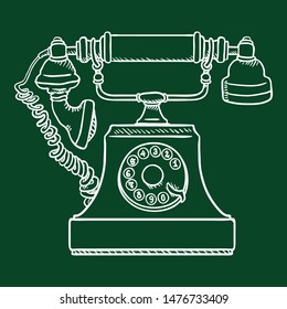 Vector Chalk Sketch Old Vintage Telephone. Retro Rotary Phone