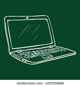 Vector Chalk Sketch Open Laptop