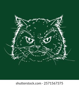 Vector Chalk Sketch Persian Cats Portrait. Feline Face Illustration.