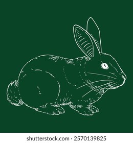 Vector Chalk Sketch Rabbit. Bunny Hand Drawn Illustration