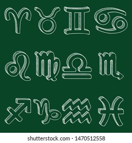 Vector Chalk Sketch Set of 12 Zodiac Signs