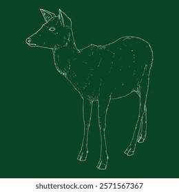 Vector Chalk Sketch Standing Deer Illustration