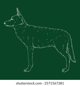 Vector Chalk Sketch Standing German Shepherd Dog Illustration